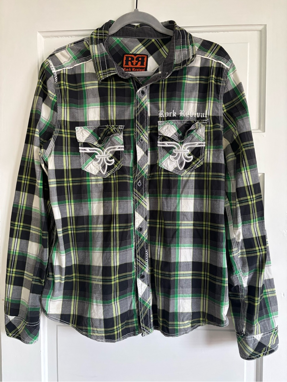 Rock Revival Black, Green & White Plaid Button-Down Shirt